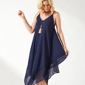 Tommy Bahama Women’s Island Scarf Sleeveless Blue Modal Asymmetrical Dress S/M
